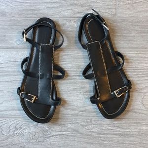 Black Leather Prada Sandals Size 38.5